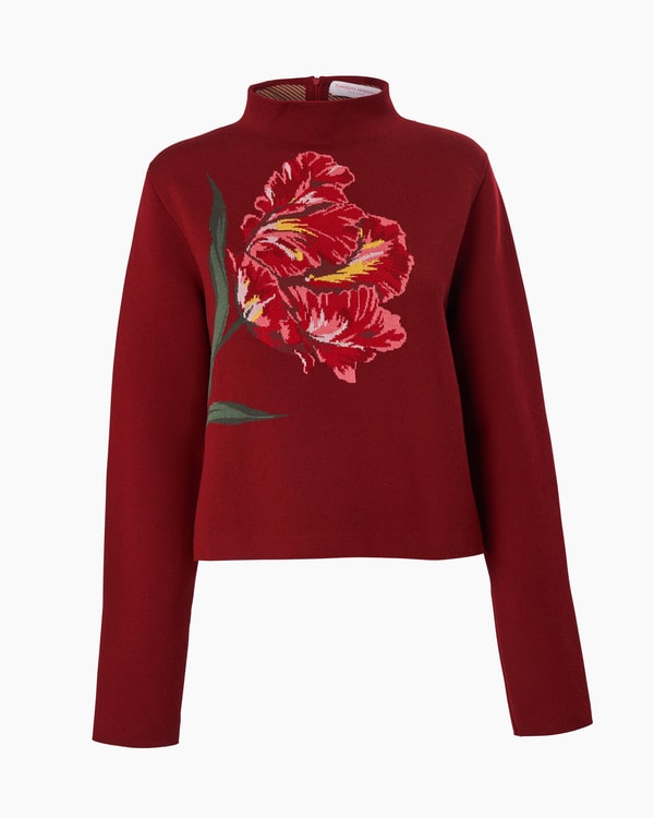 Floral Jacquard Funnel Neck Sweater